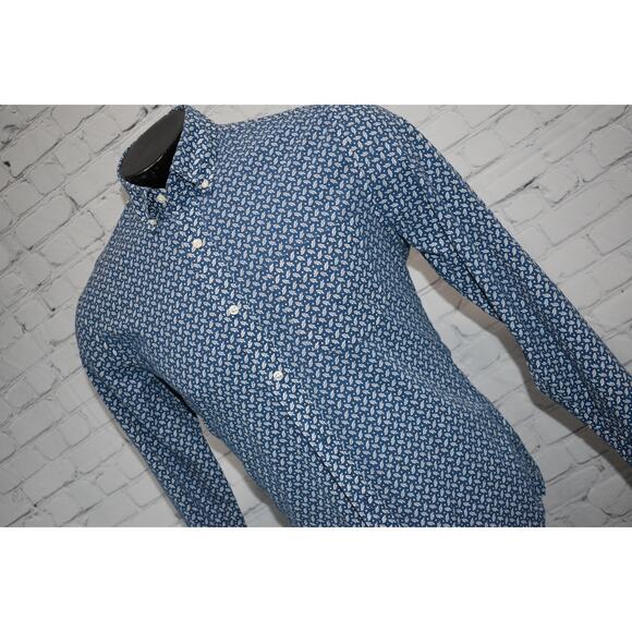 J Crew Dress Shirt Mens Size Medium Slim Stretch Cotton Secret Wash Blue Floral - Picture 3 of 6